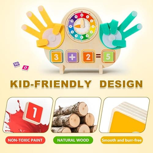 Quliwise Educational 2 in 1 Math Manipulatives Number Counting Blocks & Teaching Clock for Kids, Preschool Learning Toys for Toddlers 3-5, Montessori Toys for 3-5 Year Old Boys Girls Birthday Gifts thumbnail 6