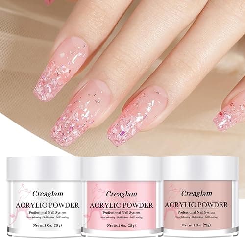 Creaglam Super Nail Acrylic Powder: 3 Pcs 28g Cover Pink Polymer for 3D Art Carving French Extension - Clear Dark Pink Professional - No Need Lamp thumbnail 7