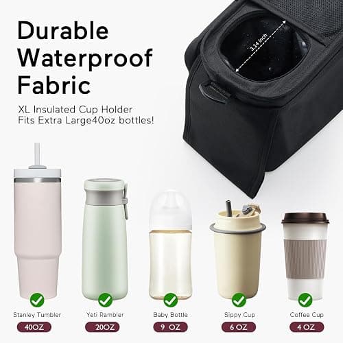 Universal Stroller Organizer with Insulated Cup Holder by Momcozy - Detachable Phone Bag & Shoulder Strap, Fits for Stroller like Uppababy, Baby Jogger, Britax, BOB, Umbrella and Pet Stroller thumbnail 6