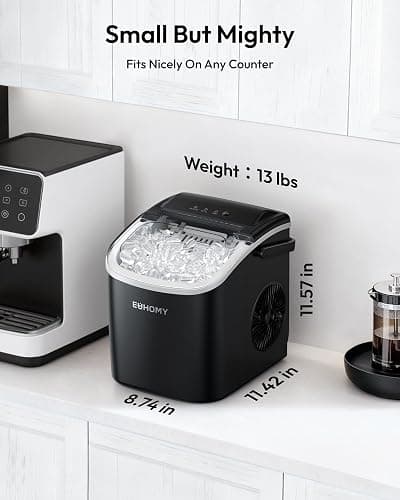 EUHOMY Countertop Ice Maker Machine with Handle, 26lbs in 24Hrs, 9 Ice Cubes Ready in 6 Mins, Auto-Cleaning Portable Ice Maker with Basket and Scoop, for Home/Kitchen/Camping/RV. (Black) thumbnail 7