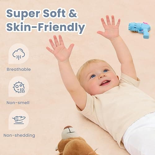 ACOMOPACK 1.3" Thick Baby Play Mat for Floor 59x71"-Large Water-Repellent&Non-Slip Memory Foam Mat for Kids,Toddlers,Soft Velvet Nursery Rug for Tummy Time&Crawling,Yoga,Tatami Style(Blush) thumbnail 3