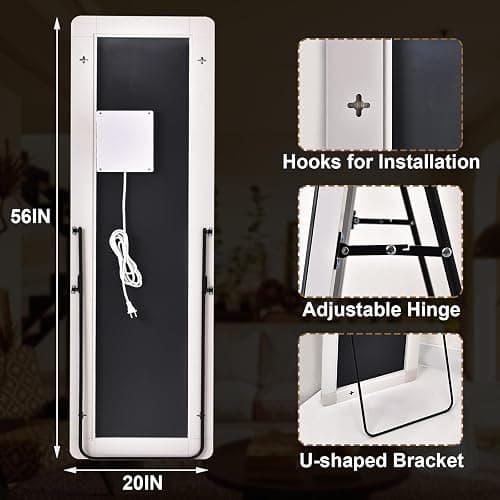 GLSLAND LED Full Length Mirror - 56" x 20" Floor Standing Mirror with Light for Bedroom/Cloakroom -Dimmable & 3 Color Lighting/Wall Mounted Full Body Mirrors thumbnail 2