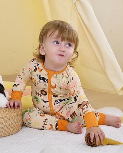 babee Reshinee Bamboo Viscose Baby Convertible Footie Pajama, Zipper Pajamas for Baby Boys & Girls, Sleep & Play Footed thumbnail 4