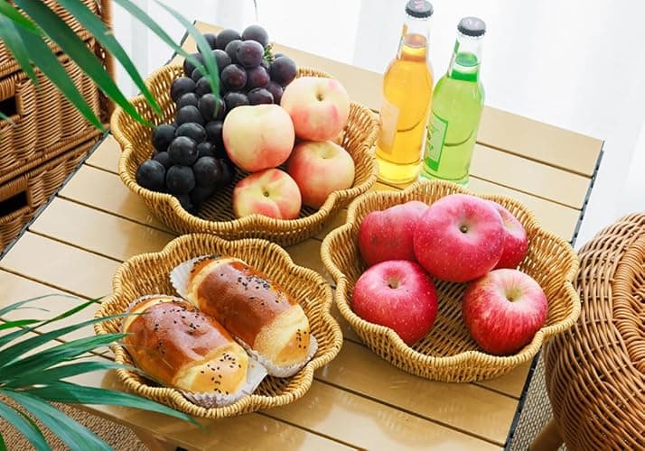 Wicker Bread Basket, Tabletop Food Serving Trays,Handwoven Storage Basket Bin for Fruit Vegetablesin Home Restaurant(2pcs) thumbnail 2