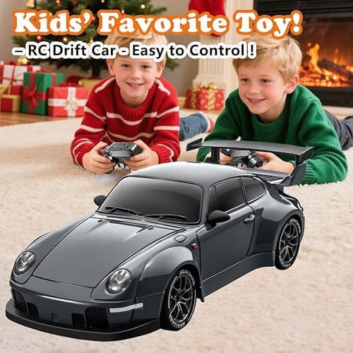 PIWIJOY RC Drift Car, 1:24 Scale Remote Control Vehicle with LED Lights,Drifting Tires＆Two Batteries, Racing Sports Toy Idea Gift for Adults Boys Girls and Kids Gray thumbnail 8