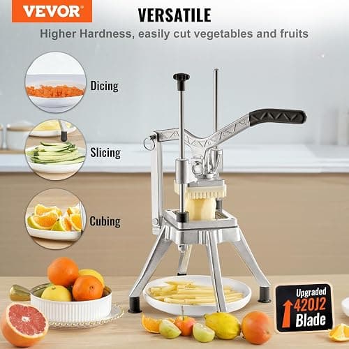 VEVOR Commercial French Fry Cutter, 4 Blades Lever Vegetable Chopper | 1/2”, 3/8”, 1/4”, 6-Wedge Slicer, 420J Stainless Steel Blades, Potato Dicer & Fruit Lever Cutter, for Dining and Home Kitchen thumbnail 4