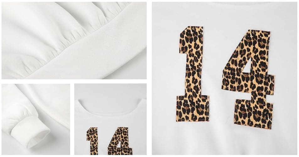 Hesaco Number 14 Off Shoulder Oversized Sweatshirt Women Long Sleeve Leopard Graphic Jerseys Y2k Pullover Streetwear thumbnail 5