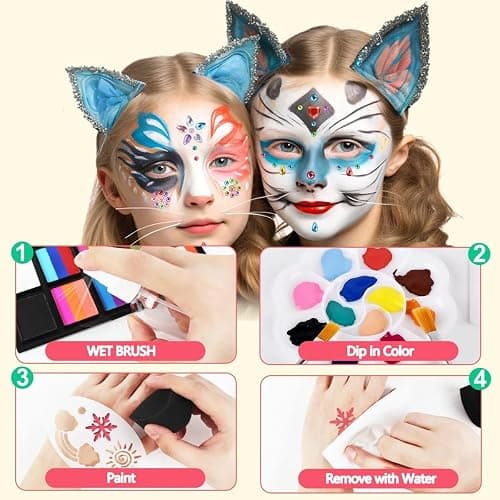 UNIFULL 26 Colors Professional Face Body Paint Kit, Oil Face & Body Paint Kit for Halloween,including 26 Colors Face Paint/Paint Stick/ Brushes/ Special Effects Sticker for Halloween/Fake Blood thumbnail 5
