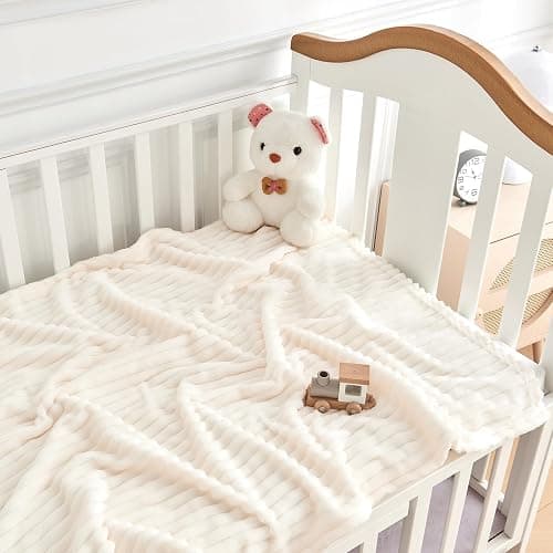 Eonkasp Soft Fleece Baby Blanket Ultra Cozy Baby Blankets for Boys Girls Warm and Lightweight Infant Toddler Newborn Receiving Gift with Reversible Stripes for Crib Stroller, 30x40 Inch, Cream thumbnail 4