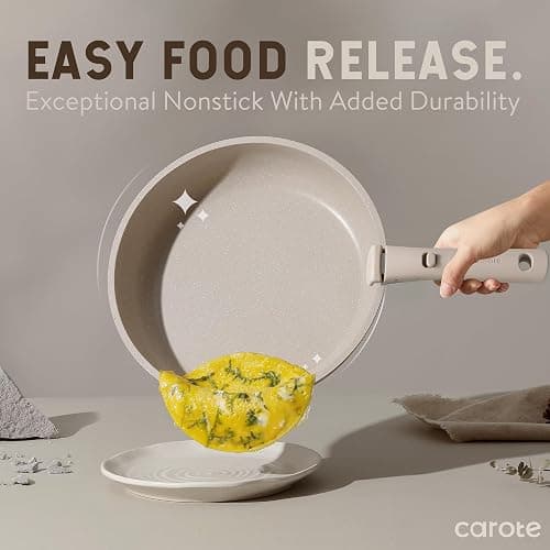 CAROTE 19pcs Pots and Pans Set Non Stick, Nonstick Cookware Set Detachable Handle, Induction Kitchen Cooking Sets with Removable Handle, RV Kitchen, Oven Safe, Taupe thumbnail 4