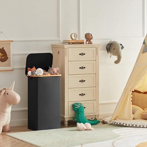 Lifewit 100L Laundry Basket with Lid, Clothes Hampers for Laundry with Bamboo Handles and 1 Removable Bag, Large Foldable Laundry Hamper for Bedroom, Bathroom, Dorm, Laundry Room, Black thumbnail 9