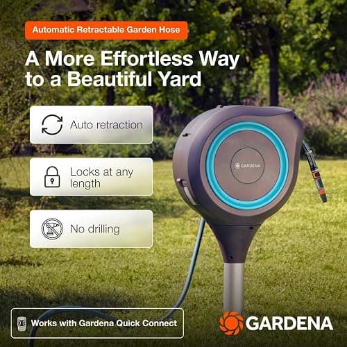 GARDENA Automatic Retractable Garden Hose Reel - 66 Feet - 360 Degree Swivel Outdoor Hose Reel with Metal Spike Base - Auto Retract - UV Resistant Housing - Easy Install No Tools Required - 18614 thumbnail 3
