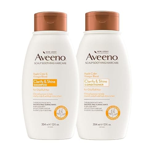 Aveeno Apple Cider Vinegar Shampoo + Conditioner Set, Hair Care Bundle for Balance & High Shine, Daily Clarifying & Soothing Scalp Shampoo & Conditioner for Oily & Dull Hair, Two Pack, 2 x 12 fl. oz - Image 1