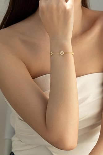 Gold Bracelets for Women, 18K Gold Plated Clover Bracelet for Women Lucky Four Leaf Link Bracelets Jewelry Gifts Trendy for Women thumbnail 2