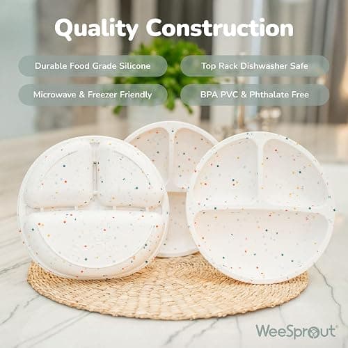 WeeSprout Silicone Divided Plates (No Lids), 100% Food Grade Silicone Divided Plates for Toddlers & Kids, Dishwasher & Microwave Safe thumbnail 4