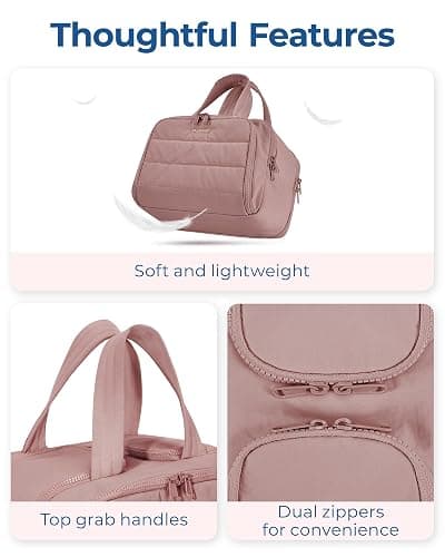 BAGSMART Travel Toiletry Bag, Lightweight Large Wide-open Travel Bag for Women, Puffy Cosmetic Makeup Bag Organizer with Handle for Accessories,Essentials, Toiletries, Dark Pink thumbnail 3