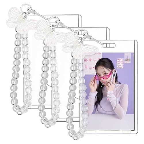 Quelay 3 Pcs Photocard Holder Keychain with Butterfly Acrylic Cute Kpop Photo Card ID Badge Holder Aesthetic Y2k Keychain Accessories for Bus Student Card Case Stationery - Image 1