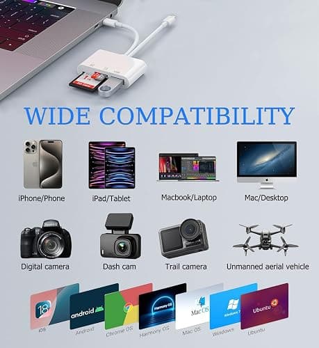 SD Card Reader for iPhone, iPad, USB C and Lightning Dual Port SD Card Adapter, Memory Card Reader for Camera Adapter, Support SD, Micro SD, USB 3.0, No App Driver Required thumbnail 5