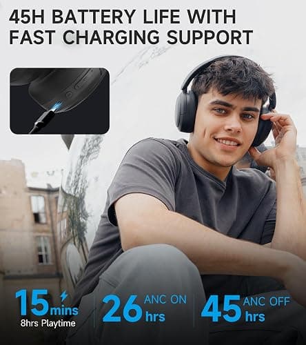 Edifier W800BT Pro Hybrid Active Noise Cancelling Headphones - Hi-Res Audio - AI Call Noise Cancellation - 45H Playtime - Fast Charging - Foldable - Wireless Over-Ear Bluetooth 5.4 Headphones - Black thumbnail 7