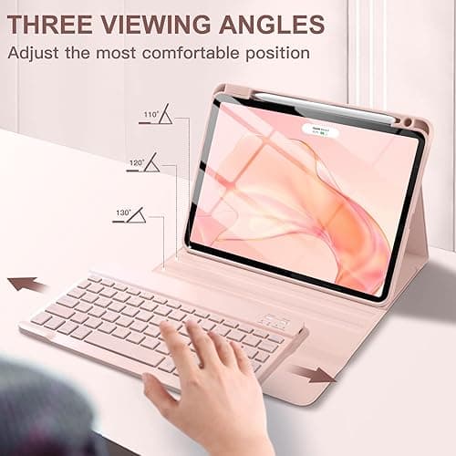 Harvopu Compatible for iPad Air 11-inch/Air 5th 4th Generation Case with Keyboard - Backlit Detachable, Folio Cover with Pencil Holder for iPad Air 11 Inch M3/M2 (2025/2024), Air 5/ Air 4 (Pink) - Pink thumbnail 5