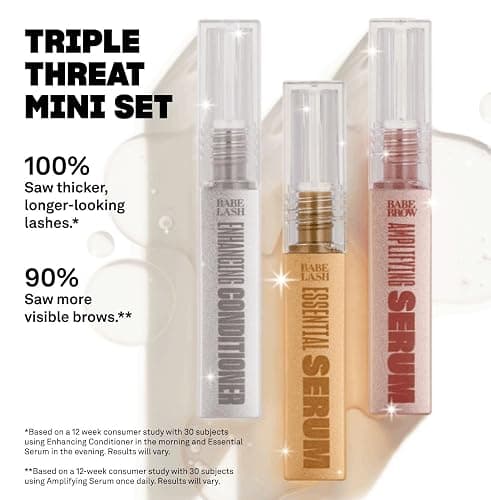 Babe Original Triple Threat Mini Set, Includes Babe Lash Essential Serum & Enhancing Conditioner + Babe Brow Amplifying Serum, 1 mL, 3 Pack thumbnail 5