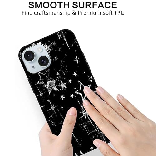 Vulfwela for iPhone 15 6.1'' Cute White Line Stars Phone Case | Cool Aesthetic Y2K Star Design Phone Cover Soft TPU Silicone Anti-Scratch Non-Slip Shockproof Protective Case for Women Girls thumbnail 7