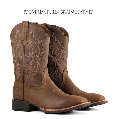 Cowboy Boots For Men - Mens Sport Wide Square Toe Western Boot,Oil/Slip Resistant,Durable Fashionable Classic Pull on 10 Inch Wellington Boots - Soft Toe Work Boots thumbnail 3