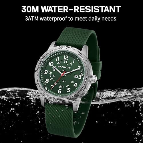 OXFANITE Men’s Watch Military Style Sporty Easy to Read Waterproof with Silicone Band Full Numerals Dial Analog Quartz Watches for Men thumbnail 4