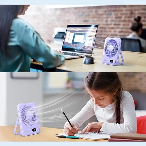 WHATOOK Small Desk Fan Personal Fans: 5000mah 25 Hours Battery Office Quiet Mini Desktop Fan Portable Rechargeable Travel Essentials (Purple, 2000 mAh) thumbnail 2