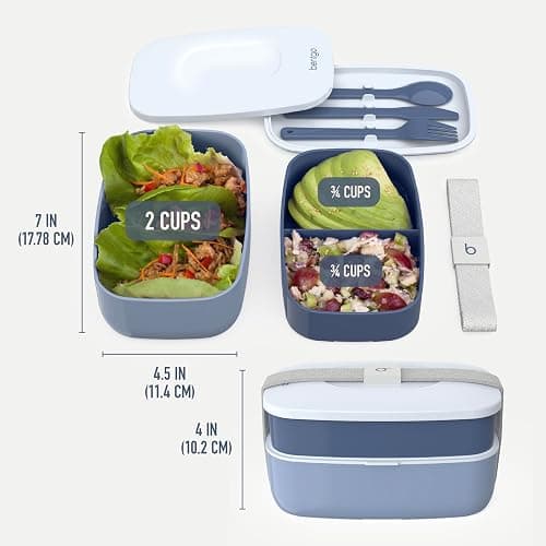 Bentgo Classic - Adult Bento Box, Stackable 3-Compartment Lunch Box with Removable Utensil Set and Sealing Strap, BPA-Free, Food Container Ideal for Meal Prep, Work, and On the Go (Slate) thumbnail 3