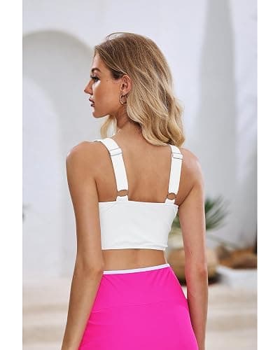 LookbookStore Tankini Tops for Women Cut Out Long Bikini Top Twist Knot Padded Adjustable Swimsuit Tops Only Resort Wear - White - XX-Large thumbnail 5