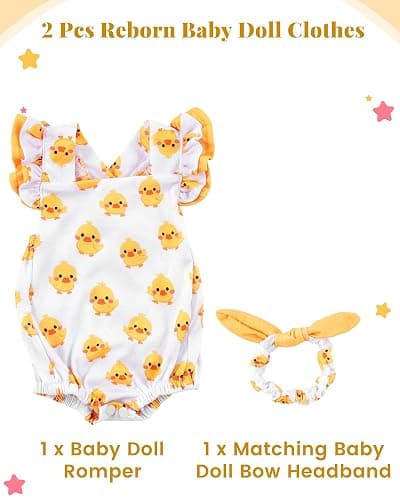 BABESIDE Reborn Baby Doll Clothes for 17- 22 Inch Dolls | 2-piece duck pattern reborn baby doll clothes outfits for 17–22 inch dolls with 1 doll romper and 1 matching headband thumbnail 5