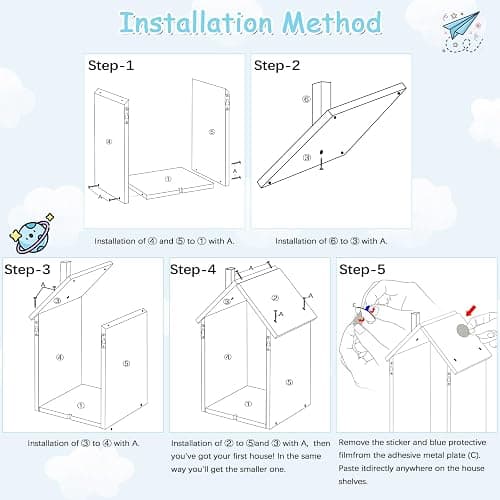 for Tonies Shelf Magnetic - for Tonies Figure Organizer Kids Room, Wooden Display Shelf for Tonies Box Holder, Wall Floating Shelves Toy Storage, House Shape Set of 2 with 38Pcs Adhesive Metal Plate thumbnail 8