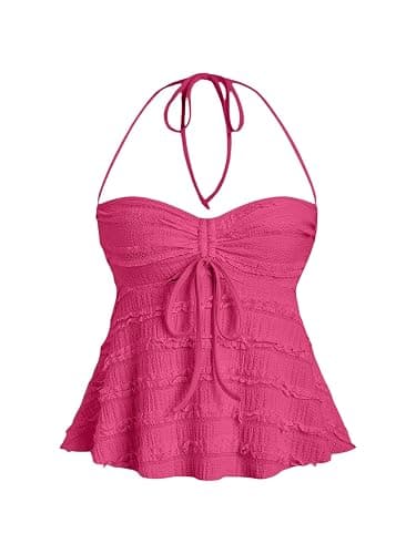 SOLY HUX Women's Peplum Halter Crop Tops Y2K Drawstring Tie Ruched Dressy Casual Spaghetti Strap Cami Top - Image 1