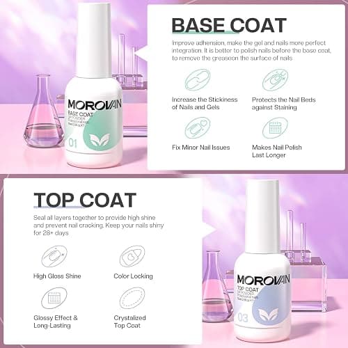 Morovan Dip Powder Liquid Set with Activator Base Top Coat and Dipping Powder Brush Saver 4pcs 0.5oz for Dip Nail Kit thumbnail 5