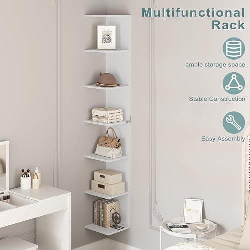 WOLTU Regal, Standregal mit 7 Ebenen, Wandregal weiß, Bücherregal Küchenregal schmal, freistehend wandmontiert, für Küche Wohnzimmer Schlafzimmer, aus Holzwerkstoff, RGB46ws thumbnail 5