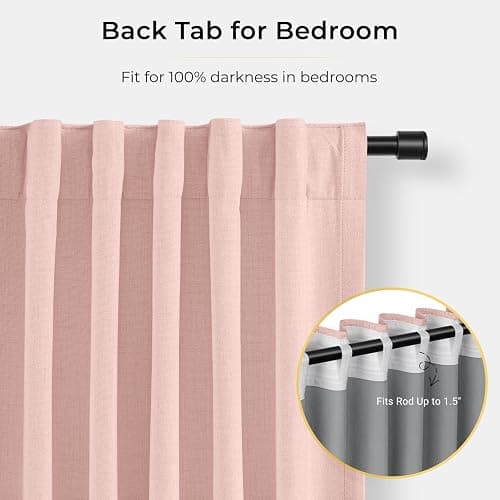 INOVADAY 100% Blackout Curtains for Bedroom, Black Out Curtains 84 Inch Long, Clip Rings Linen Blackout Drapes, Thermal Insulated Room Darkening for Living Room, 2 Panels - Blush Pink,W50xL84 thumbnail 4