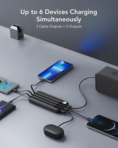 charmast Portable Charger with Built in Cables, Power Bank with Cords Wires, Slim 10000mAh Travel Battery Pack 6 Outputs 3 Inputs 3A Fast Charging for Samsung Google Pixel LG Moto iPhone iPad thumbnail 4