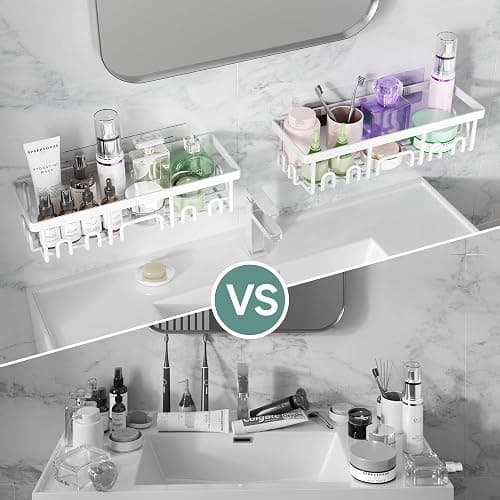 Veken Shower Caddy 3-Pack, Advanced Rustproof Design, No Drilling Adhesive Shelves, Rack with Soap Holder, Large Capacity Bathroom Organizers and Storage, Wall-Mounted Kitchen & Home Decor, White thumbnail 6
