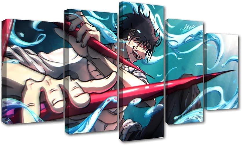 Set 5 Canvas Print Toji Fushiguro Risen Sea Background Anime Art for Living Room Bedroom Office Ready to Hang Fabric Home Artistic Anime Manga Different sizes (with Frame) (39x22inch) - Image 1