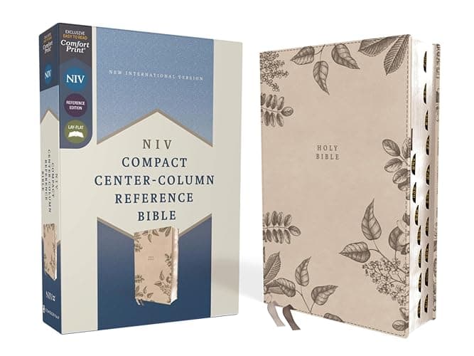 NIV, Compact Center-Column Reference Bible, Leathersoft, Stone, Red Letter, Thumb Indexed, Comfort Print - Image 1