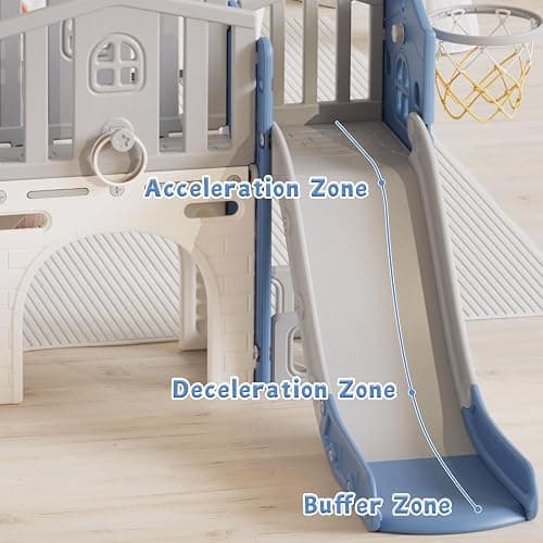 8 in 1 Toddler Slide Set, Kids Slide for Toddlers Age 1-3, Toddler Climber Slide PlaySet with Basketball Hoop and Ball, Outdoor Indoor Kids Playground for Toddlers 1-3, Blue Grey thumbnail 9
