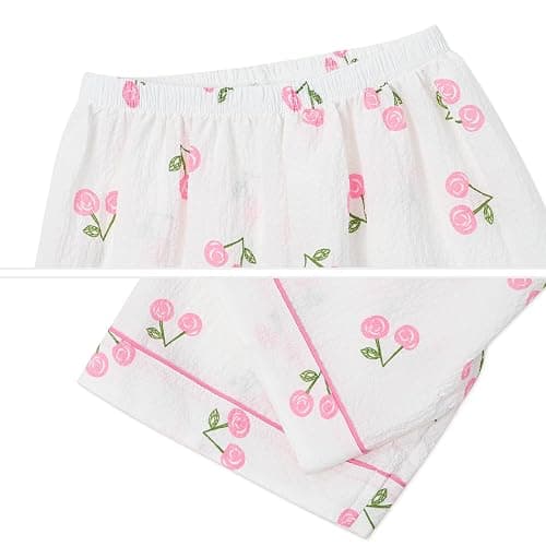 MASOCIO Girls Pajamas Set Short Sleeve Kids Print Button Down 2PCS Nightwear with Shorts for Kids 4-12 Years thumbnail 5