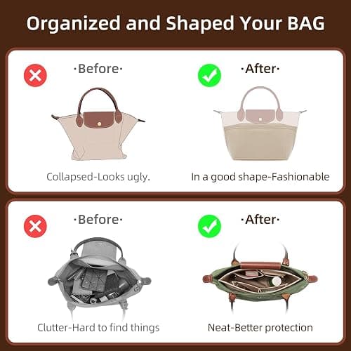 Doxo Felt Purse Organizer Insert for Longchamp Le Pliage Large Bag, Beige | Anti-Pilling Felt Longchamp Organizer Insert, 8 Pockets, Cup Holder, YKK Zipper, Protects Interior, Lightweight Tote Insert thumbnail 4