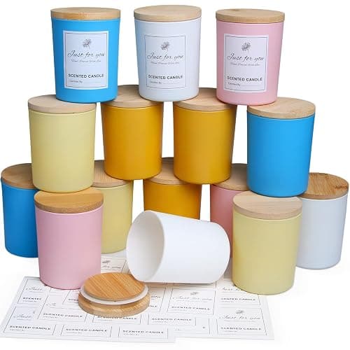 CONNOO 15 Pack Christmas Glass Candle Jars with Bamboo Lids for Making Candles, 7 oz Empty Candle Tins with Wooden Lids, Bulk Clean Candle Containers - Dishwasher Safe - Multicolor - Image 1