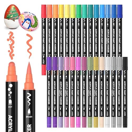 Shuttle Art 28 Colors Dual Tip Acrylic Paint Markers, Brush Tip and Dot Tip Acrylic Paint Pens for Rock Painting, Ceramic, Wood, Canvas, Plastic, Glass, Stone, Calligraphy, Card Making, DIY Crafts - Image 1