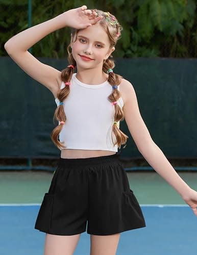 Zaclotre Girls Ruffle Athletic Shorts with Pockets High Waisted Kids Sport Shorts for Soccer Basketball Running thumbnail 2