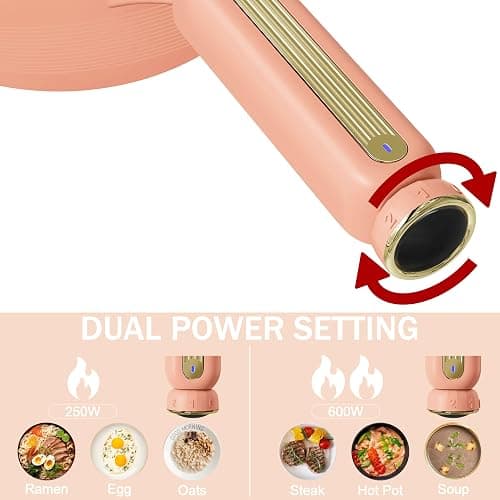 TOPWIT Hot Pot Electric, 𝟐𝐋 Electric Pot, Portable Non-Stick Portable Cooker, Sauté Pan for Steak, Egg, Fried Rice, Ramen, Soup with Dual Power Control (Silicone Spatula Included), Peach thumbnail 4