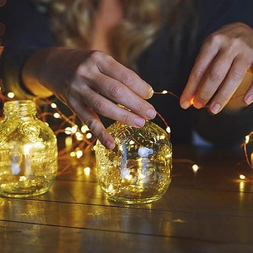 Jsdoin Guirlande lumineuse à 50 LED et à piles en fil de cuivre pour éclairage intérieur et extérieur, chambre, décoration de mariage, fête, Noël, décoration d'arbre (Blanc chaud, 1 pièce 5M50Leds) thumbnail 3