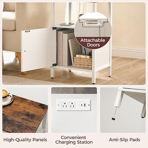 MAHANCRIS Farmhouse Nightstand with Charging Station, Barn Door End Table with USB Ports and Storage Cabinet, Bedside Table for Bedroom, Small Space, White and Rustic Brown ETRW96E01 thumbnail 7